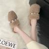 Fashion 2025 Women's Fur Warm and Cold Baotou Slipper Winter Fashion Rhinestone Decorative Plush Leisure Flat-bottomed Non-slip Slippers