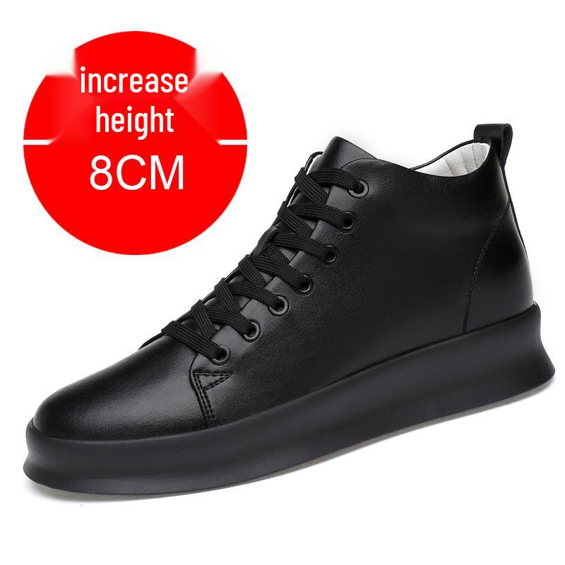 Men s 8cm Height-Boosting Winter White Casual Sneakers with Thick Sole and Breathable Sports Design