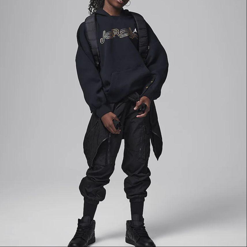 Jordan Take Flight Snap Letter Hoodie Casual Long Sleeve Sweatshirt Kids Tops Black FZ1953-010