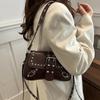 Yogodlns Trendy Motorcycle Punk Style Shoulder Bag for Women Solid Color Fashion Rivet Commuter Small Square Underarm Bag