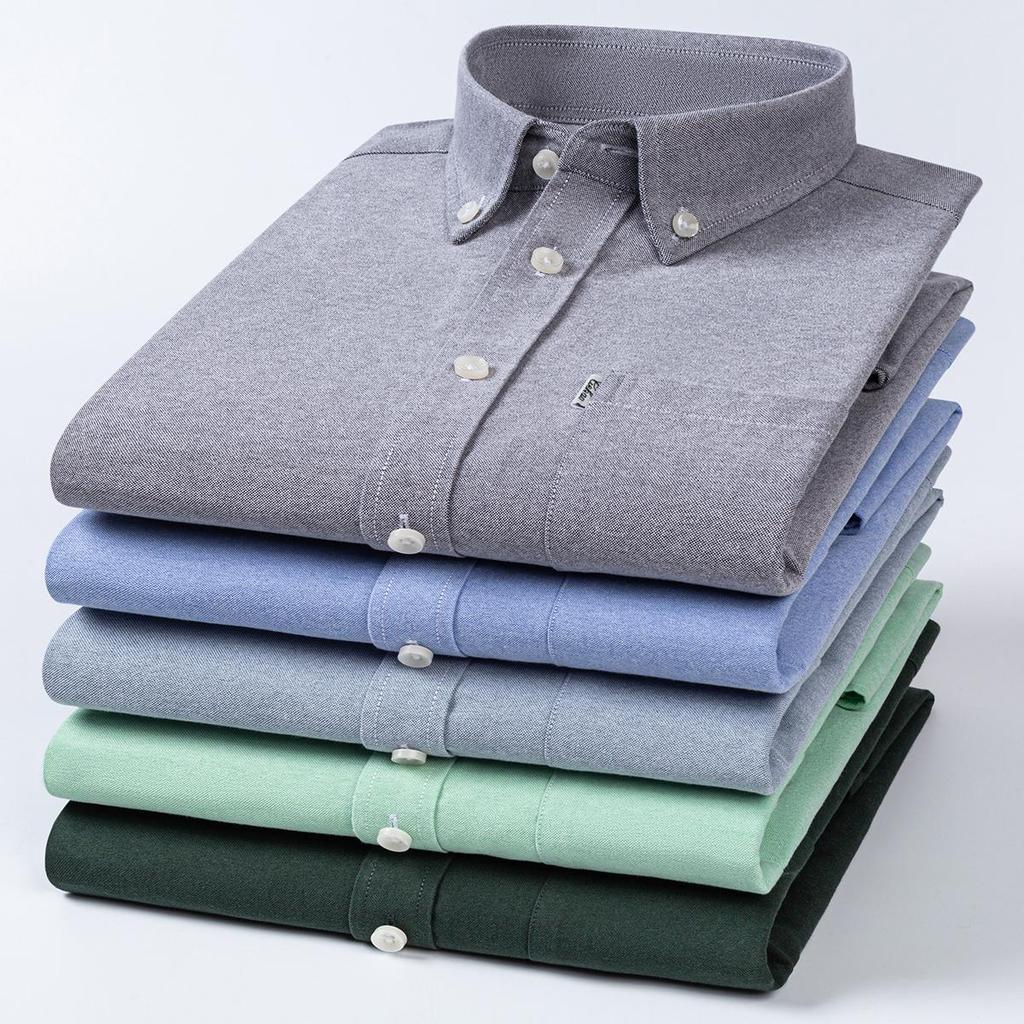 Neues 100% Baumwolle Herren Oxford Hemd Langarm Weich Atmungsaktiv Einfarbig Lässig Business Reguläre Passform Tasche Gesellschaftshemd