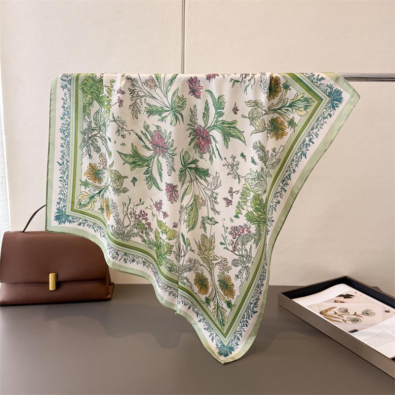 Small 70cm Square Floral Print Designer Women Silk Scarf Scarves Bandana Hijab Neckerchief Shawl Hair Band Foulard Luxury