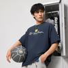 Li Ning Bad Five Letter Round Neck Breathable Versatile Loose Short Sleeve T-Shirt Men T-Shirts Deep-Navy-Blue AAFV005-2