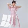Classical Dance Women Split Hem Long Gauze Mesh Shirt Cheongsam Neck Hanfu Performance Sheer Flowy Blouse Training Dancewear