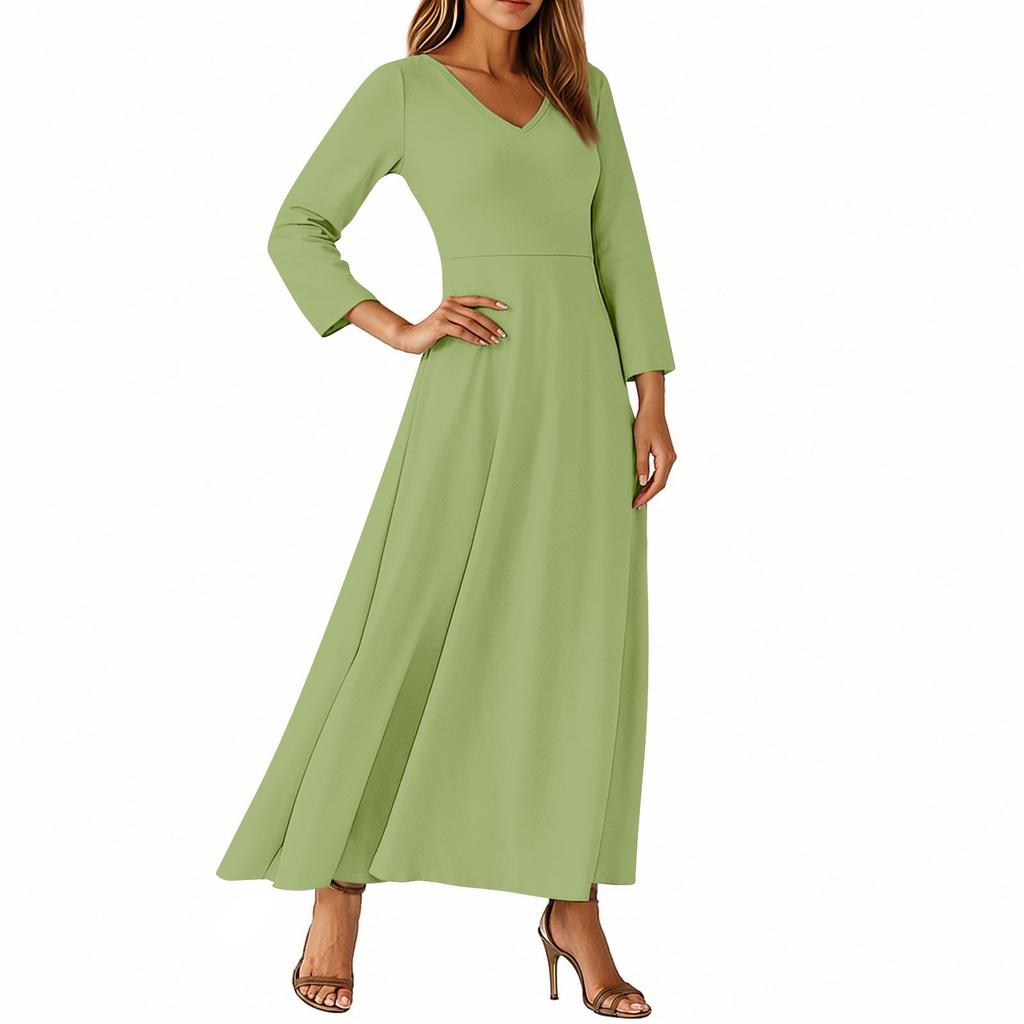 Dresses For Womens Vintage Tunic Waisted Midi Dress Summer Casual  3/4 Sleeve Dress