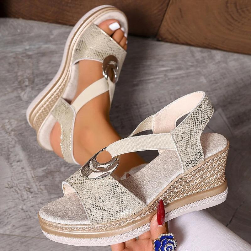 Fashion Women's Sandals Summer New Wedge Heeled Sandals Fashioon Casual Platform Sandal Metal Buckle Fish-mouth Sandals Sandalias Mujer
