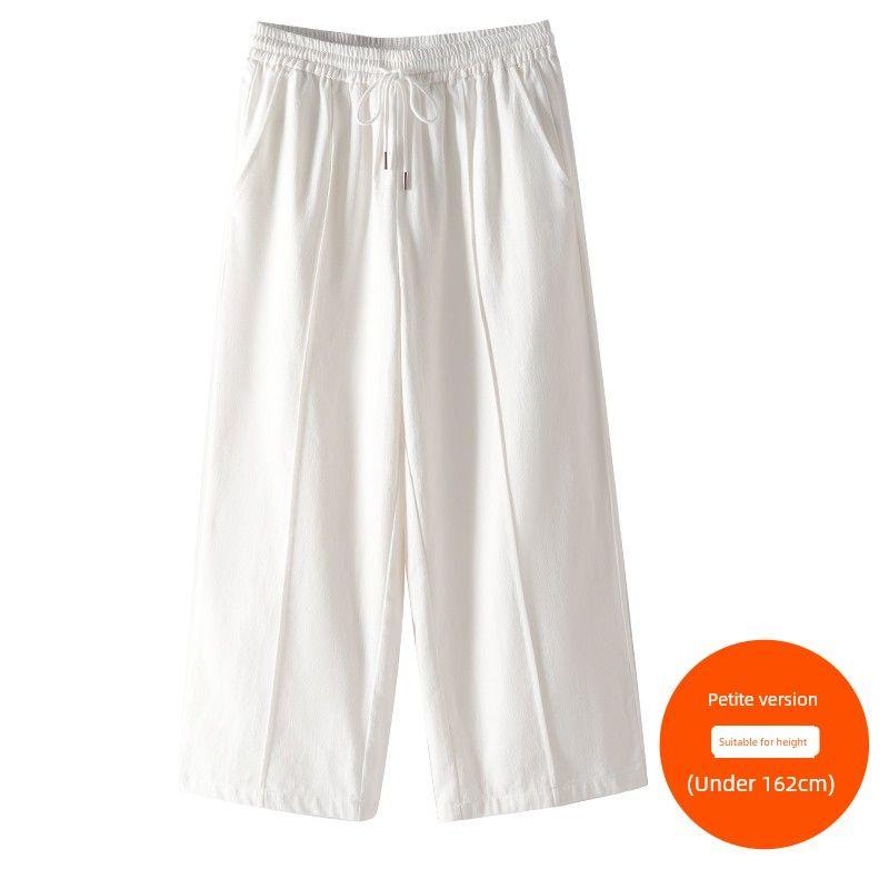 

Plus size women clothing [Universal Wide-Leg Pants] Texture Cotton Twill Summer Casual Split Design Straight Pants Milk White (162cm below) 9xl