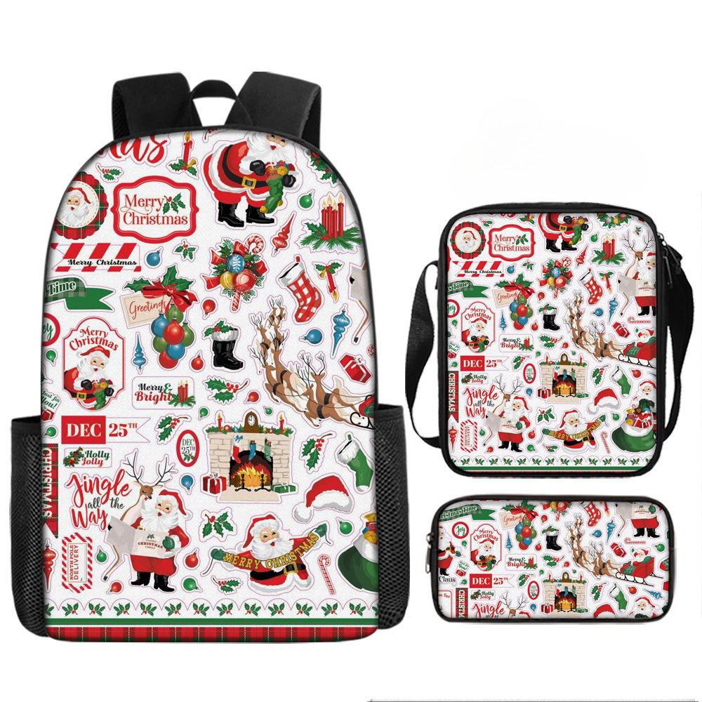 Christmas Backpack, 3D Digital Printed Backpack, Shoulder Bag, Pencil Case, Three-Piece Set