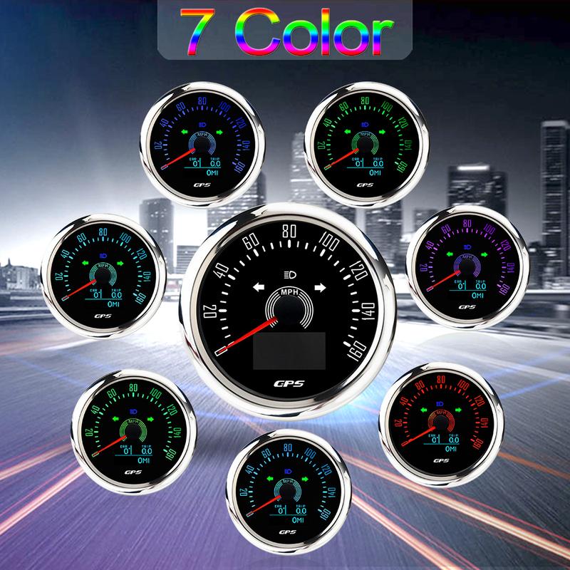Universal GPS Speedometer 85mm Car Motorcycle Speed Meter Gauge 7 Colors Backlit Odometer Gauges Trip ODO COG 12V/24V