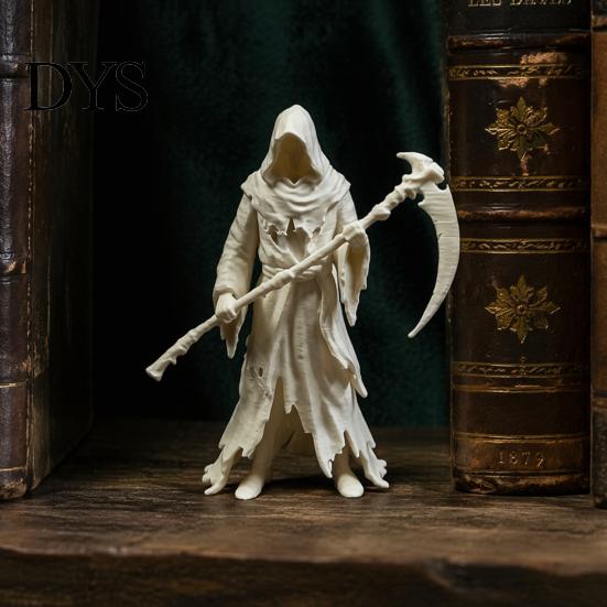 Dark Style Ornament Gothic Grim Reaper Figurine, 3D Printed Hooded Statue with Figurine Sickle, Spooky Robe Decoration for Halloween Indoor