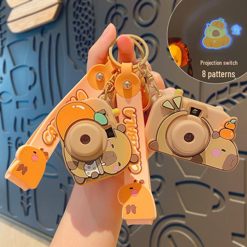 Porte-clés Pendentif Appareil Photo Projecteur Capybara - Mignonne Décoration de Sac d'École pour Étudiants, Petit Cadeau pour Couples