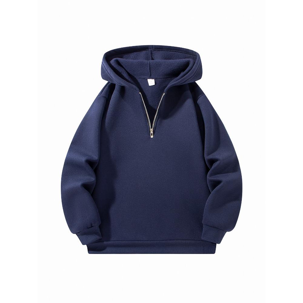 Erkek Yarım Fermuarlı Kapüşonlu Sweatshirtler Düz Renk Uzun Kollu Sweatshirtler Sonbahar Bol Spor Sıcak Eşofmanlar Moda Günlük Pullover