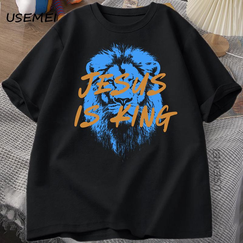 Jesus Is King Christian T Shirt for Unisex Women Faith Streetwear Tee Shirt Religious Bible Verse Tshirt Cotton Short Sleeve Tees