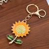 Sparkling Rhinestone Sunflower Keychain Women Girls Car Key Ring Holder Backpack Pendant Purse Bag Charm Decoration Accessories