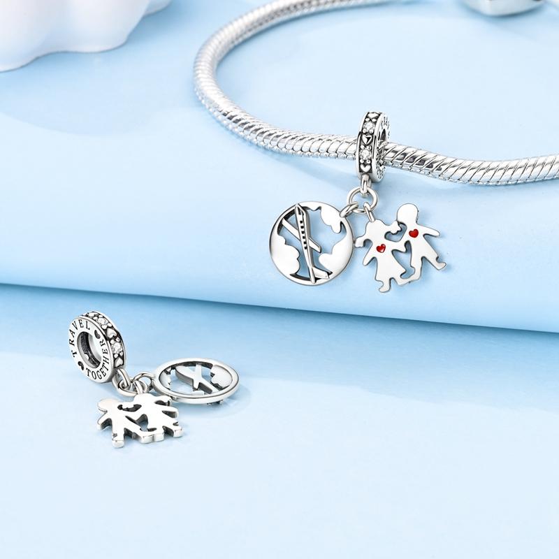 Genuine Charm Copper Global World Couple Pendant Fits Charm Plata Bracelet For Women Jewellery Crafting DoItYourself Beautiful Gift
