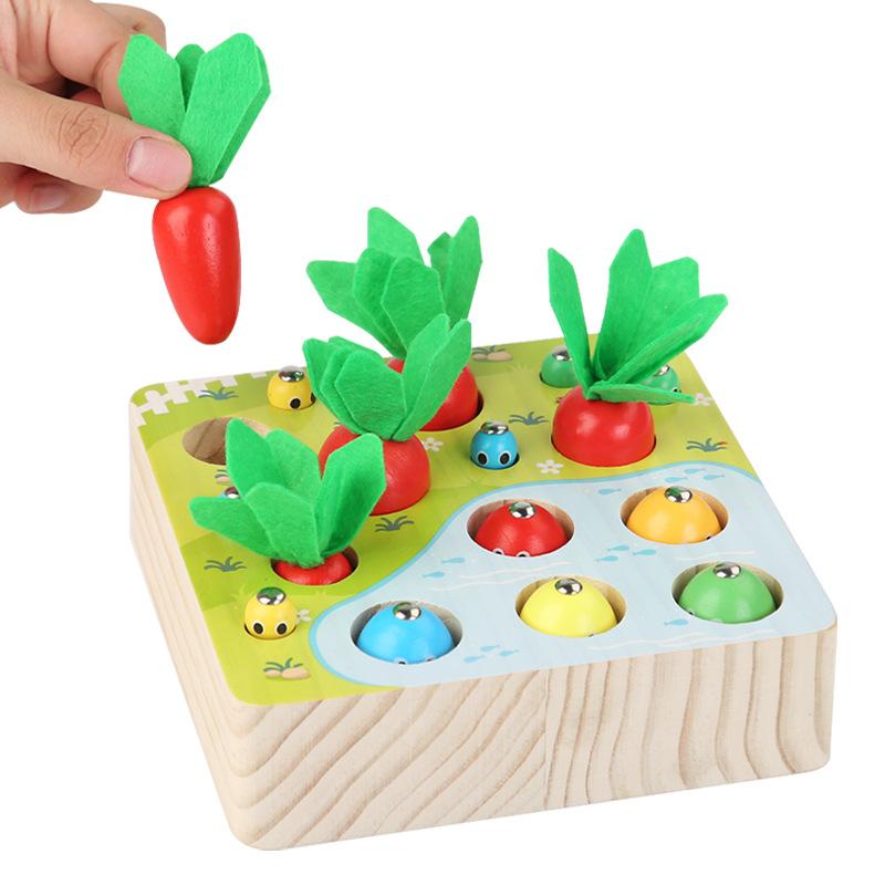 Children'S Wooden Magnetic Fun Fishing Pulling Radishes And Catching Bugs Games Early Education Puzzle Hand-Eye Coordination Hands-On Toys