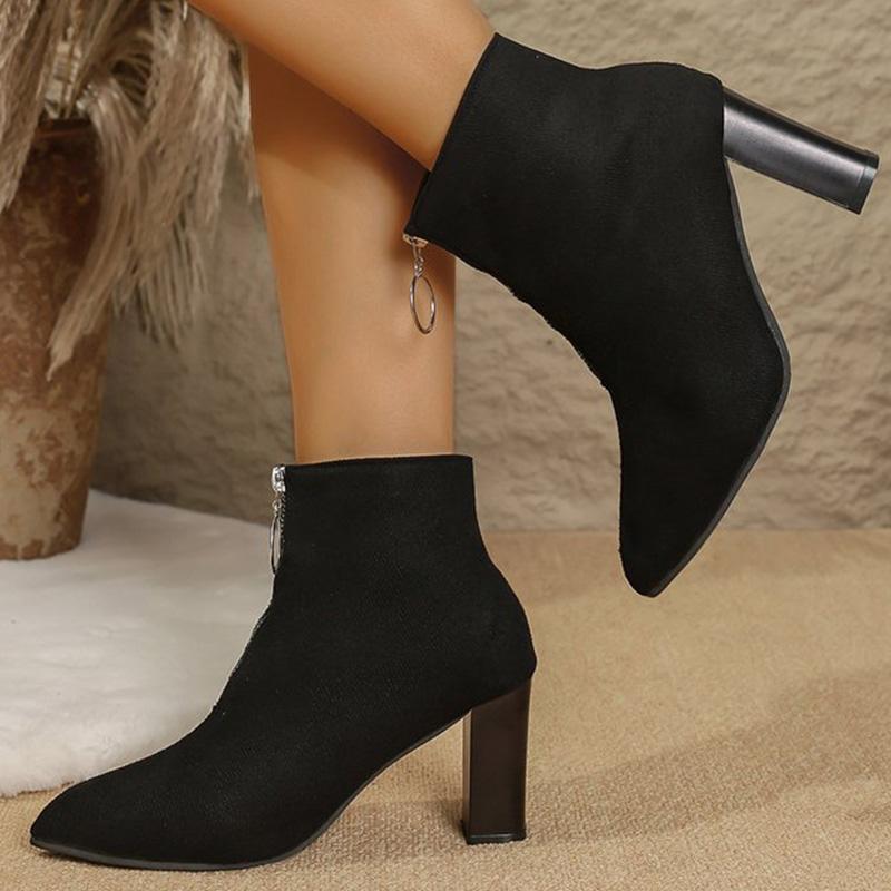 Fashion British Style Round Zipper Ankle Boots Women Autumn Winter 2025 Comfortable Black Faux Suede Boots Pointed Toe Botas Mujer