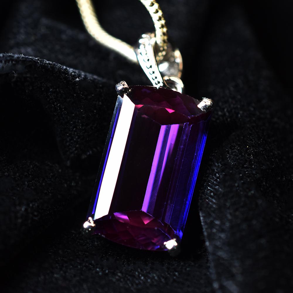 Pandantiv Safir Violet Baghetă Natural 32 Ct Argint Sterling 925 CERTIFICAT