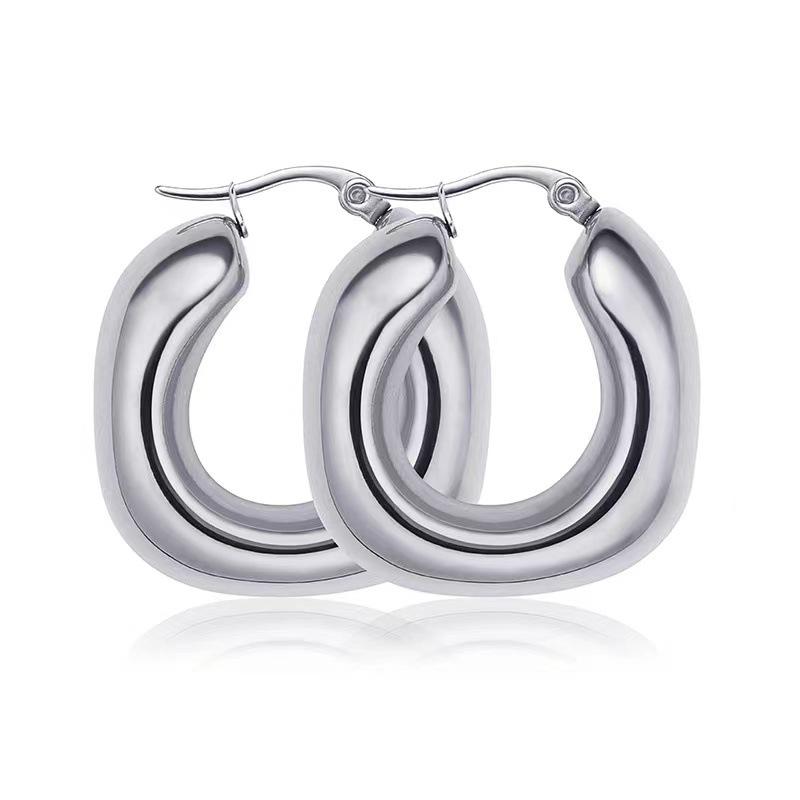 European and American Fashionable Chic Style Earrings, Exquisite Small Fresh Stainless Steel Hollow Earrings, Crescent Ear Buckles 18k Real Gold