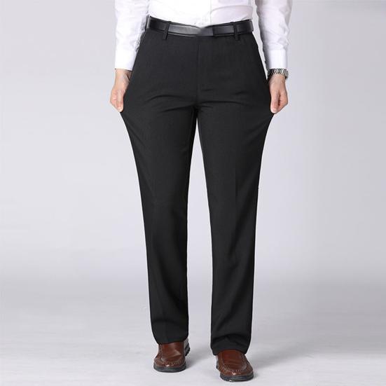High Waist Zipper Button Fly Pockets Men Pants Summer Solid Color Straight Fit Casual Business Pants