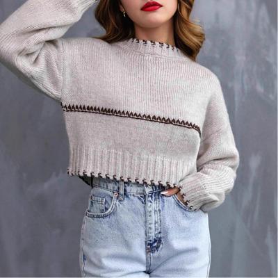 Pull Court Européen Et Américain Lâche Casual Style Américain Mode Automne Et Hiver Nouveau Style Pull Haut Pour Femmes