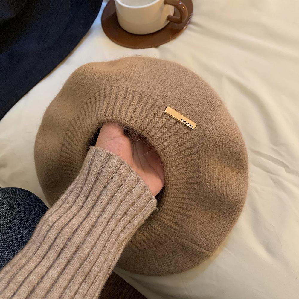 Korean Version of Autumn and Winter New Rabbit Hair Beret Women's Retro British Painter Hat Trendy and Versatile Face Showing Hat