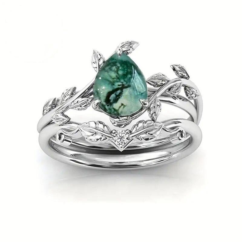 Forest Fresh Green Water Drop Resin Rings for Women Leaves Entwined Design Elegant Party Daily Wear Ring Jewelry