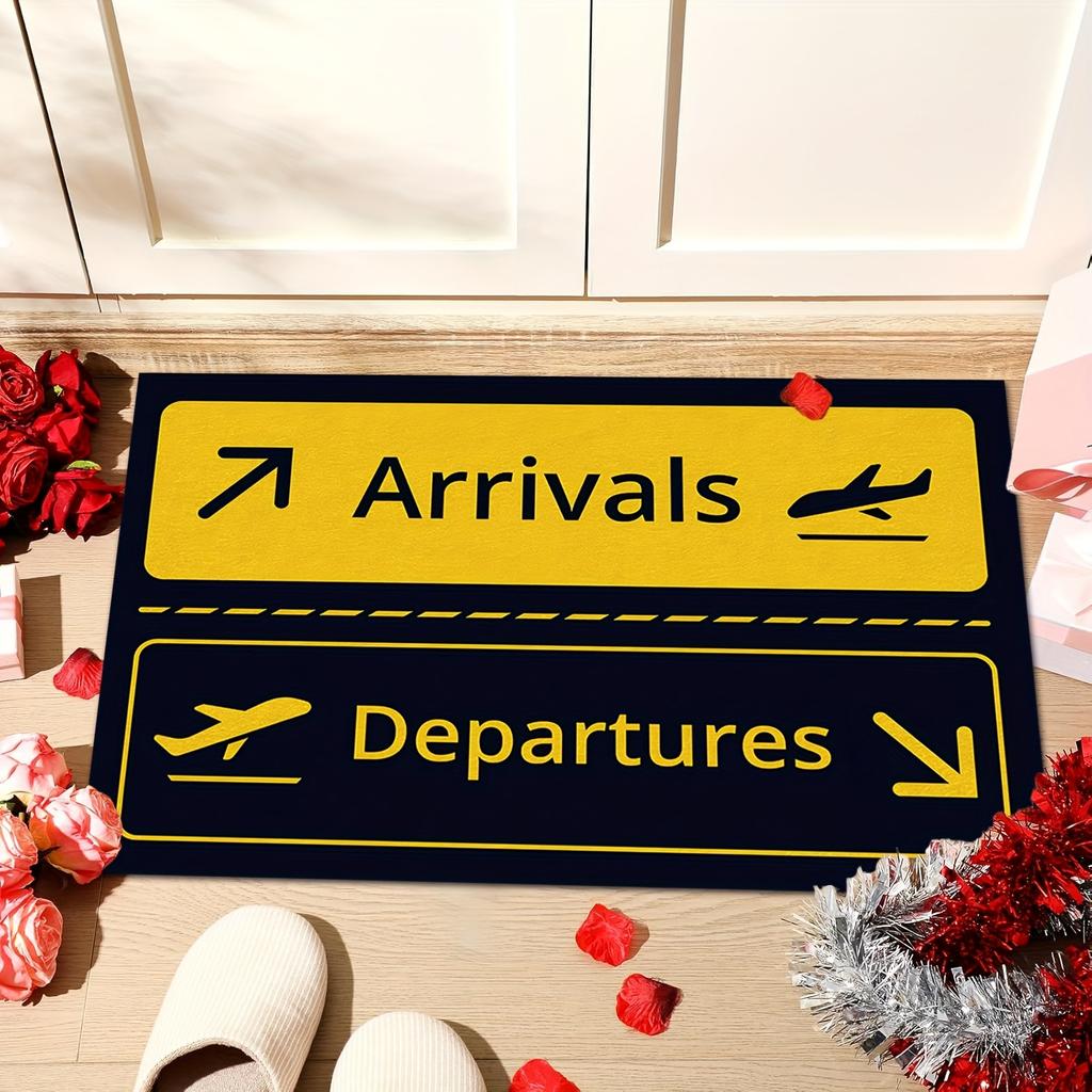 Airport Runway Doormat Plane Takeoff Rug, Soft Flannel Non-Slip Washable Door Carpet for Aviation Theme Home Decor