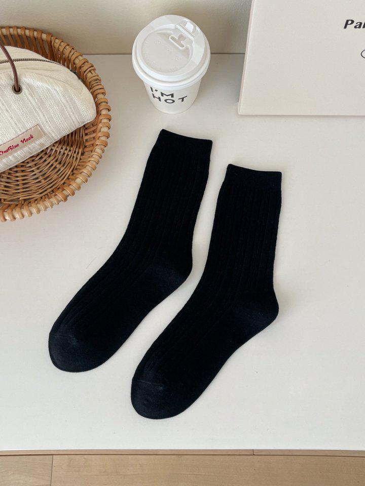 Damen Zopfmuster Mid-Calf Socken - Japanisch Retro, Reine Baumwolle, Sportlich, Scrunchy, Herbst/Winter Trend