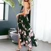 Summer Women Printed Strapless Dress SeasideIrregular Long Dresses Ruffles Chiffon Maxi Dresses