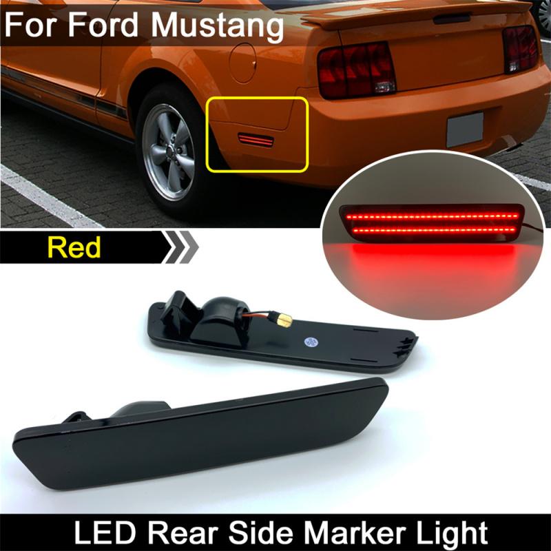 2Pcs Car Smoked LED Rear Bumper Side Marker Light Red For Ford Mustang 2005-2009