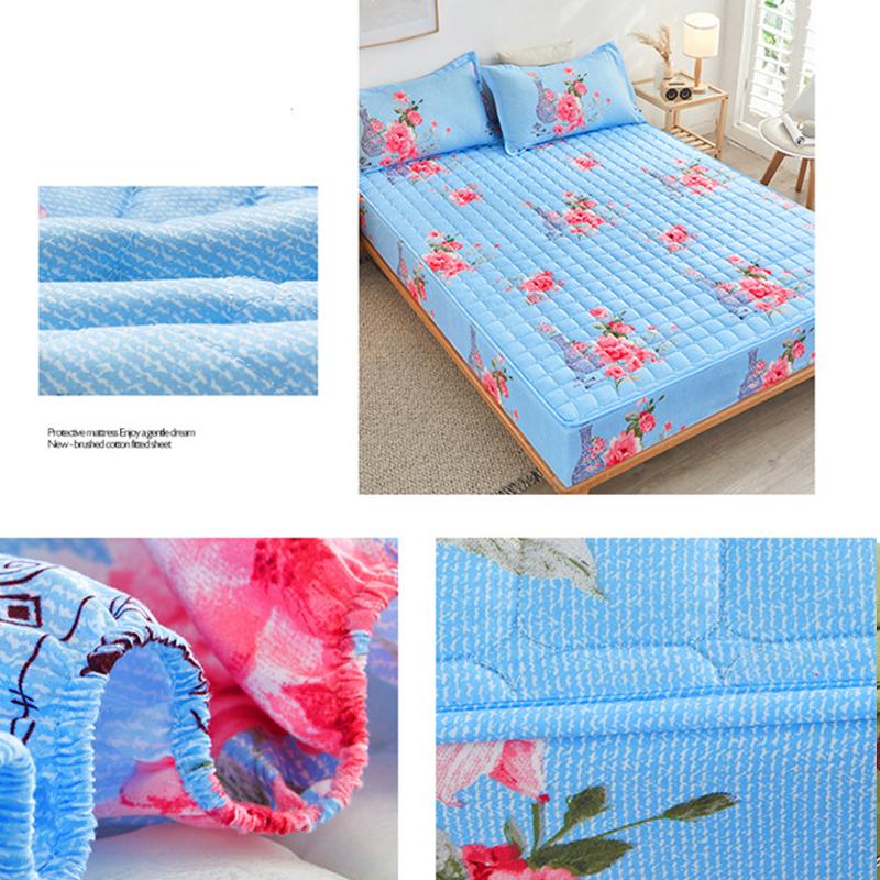 Weiches Bettlaken Matratzenbezug Baumwolle Verdicken Gesteppte Tagesdecke Elastische Laken Spannbettlaken Matratzenauflage Rutschfestes Laken Staubschutz Kein Kissenbezug