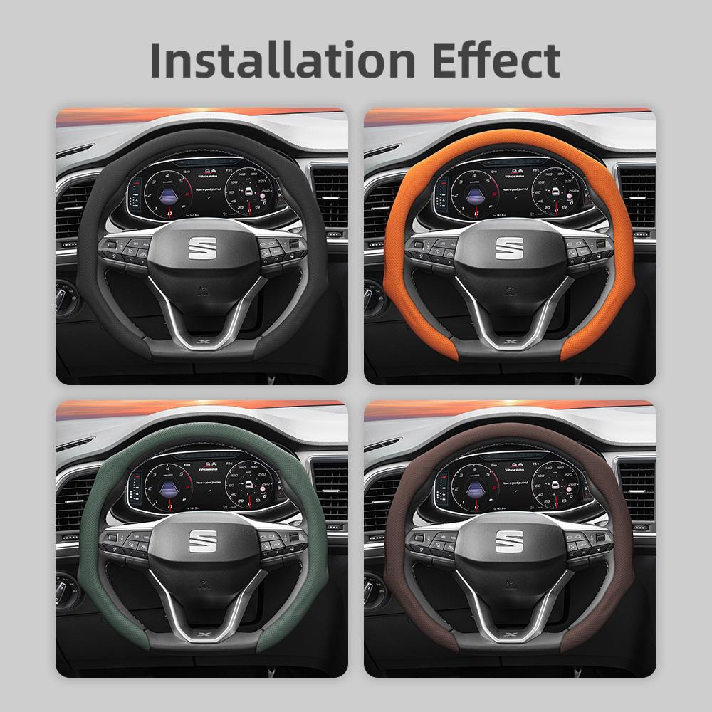 Suitable for Seat Perforated Leather Steering Wheel Cover, Non-Slip, Sweat-Absorbent, Breathable, Integrated Snap-On Protective Cover for Ibiza, Arona