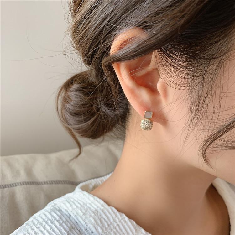 Korea  Fashion Jewelry 14K Gold Plating AAA Zircon Exquisite Square Pendant Earrings Simple Opal Women's Wedding Accessories