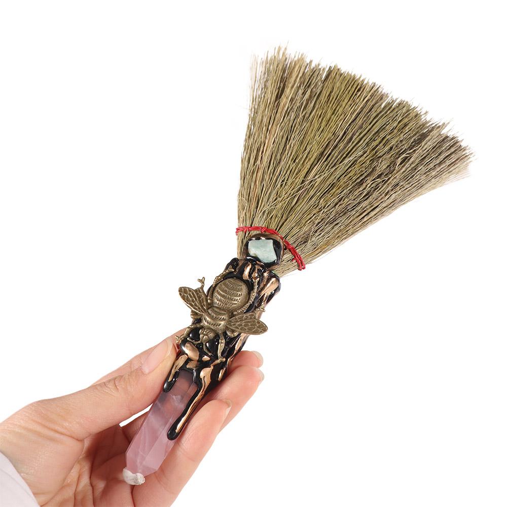 Rough Stone Crystal Column Point Stone Broom Natural Broom Craft Witch Broom Ornaments  Psychic