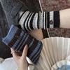Women's Autumn and Winter Warm Trend Idea Yarn Matching Color Stripe Button Wool Mid Tube Socks