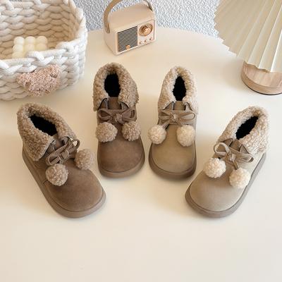 Bota de Tobillo para Niña de Invierno Linda Chic Pompón Suave Bota de Nieve para Niños Exterior Cálida Versátil Moda Infantil Botas de Algodón Punta Redonda