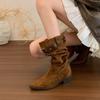 Leisure Slip-on Shoes with Thick Heels, Pointed Toes, Pleated Boots, Long Boots for Women