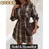 Moda feminina verão primavera manga longa gola polo vestidos casuais
