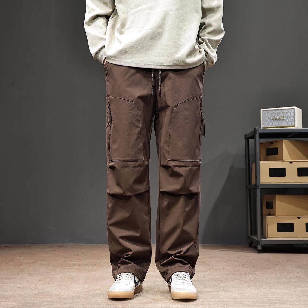 Men's American Retro Outdoor Mountain Pocket Zipper Wide-Leg Sweatpants