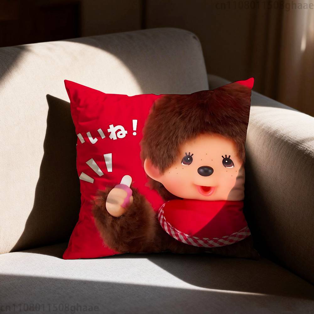Cute Mmonchhichiss  Pillow Case Square DoubleSided Printing Short Plush Sofa Cushion Cover Bedroom Bedside Pillow