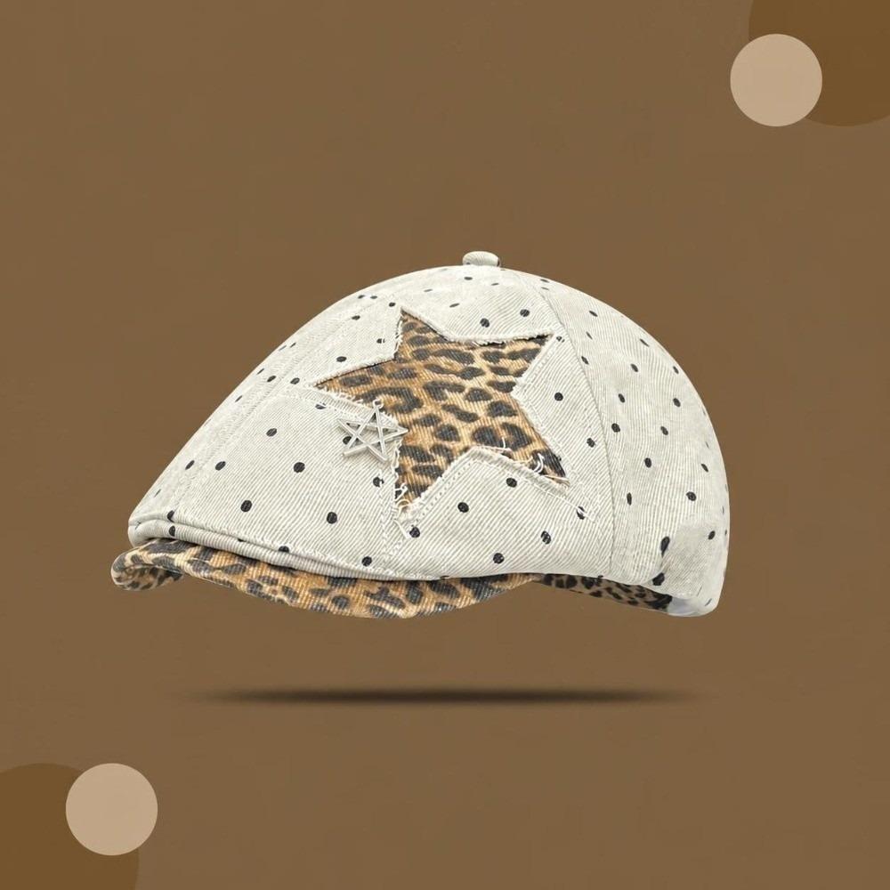 Leopard Denim Beret Hat Star Rivet Baseball Hat New Newsboy Cap  Y2K