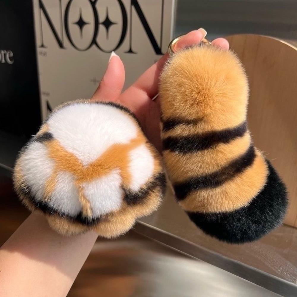 Furry Doll Tiger Tail Stuffed Keyring Stuffed Animal Plush Cat's Paw Pendant  Bag Ornaments