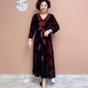 Autumn Women's V-Neck Velvet Dress Plus Size Loose Printed Long Dress