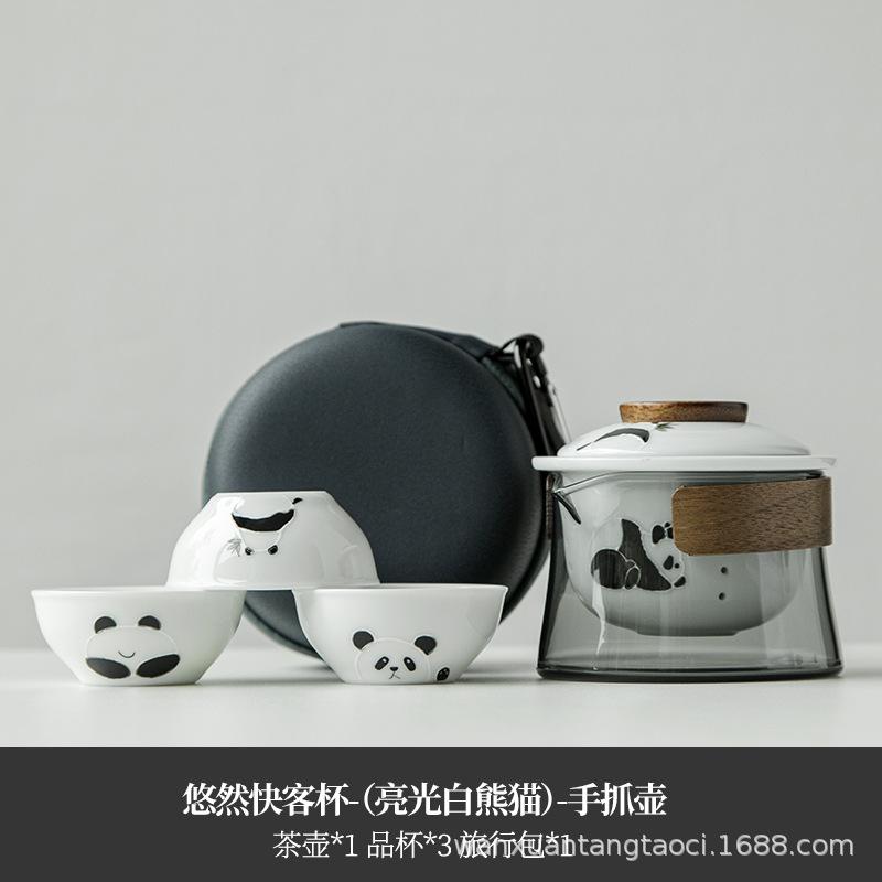 

Портативный дорожный чайный набор, расписанная вручную керамическая чашка «Панда», один чайник, 3 чашки, чашка для заваривания чая на открытом воздухе