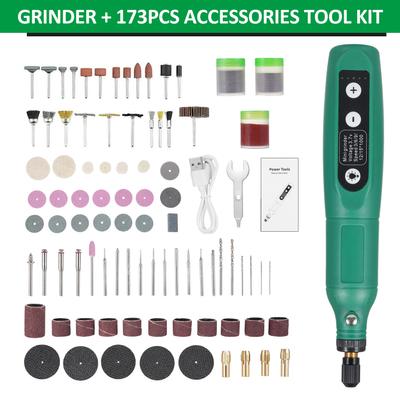 173 piezas de herramienta rotativa inalámbrica de 3,7 V con alimentación de iones de litio, 5 velocidades variables, carga USB, multiusos para