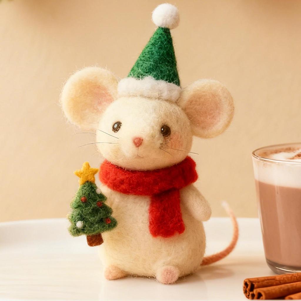 3D Christmas Felt Mouse Mini Animal Figurine Christmas Handmade Felt Mouse Ornament Desktop Decoration Party Gifts
