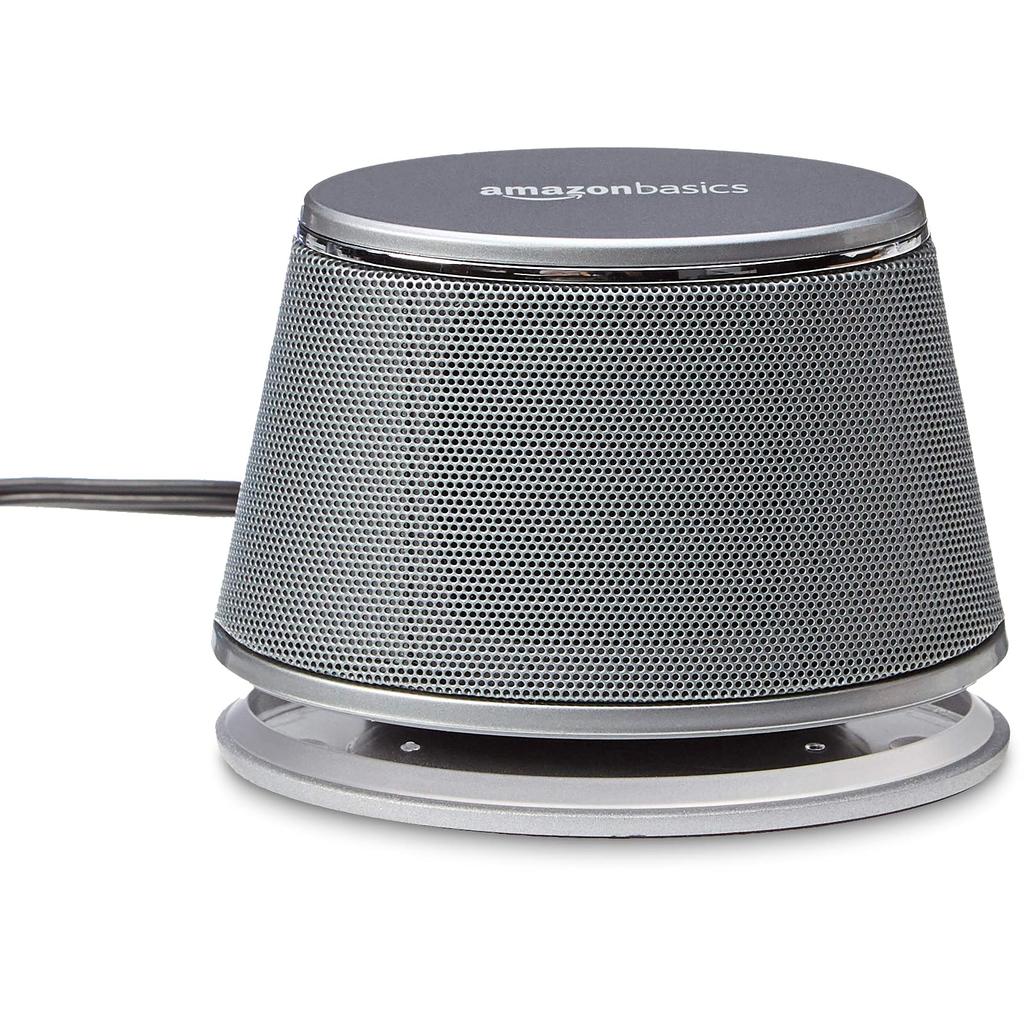 Amazon Basic Dynamic Sound Speaker, USB Connection, PC/Computer, Silver, 1 Set