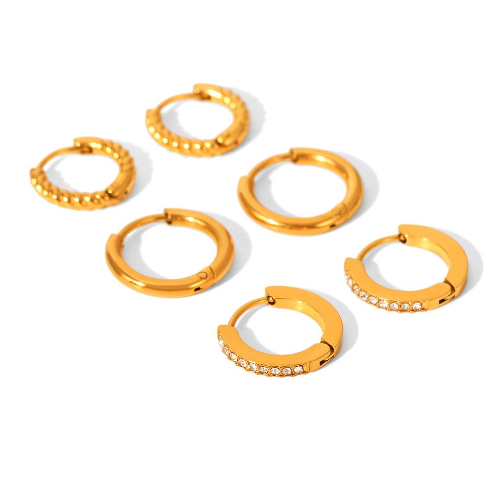 Euro-American Style 18K Gold Stainless Steel Earrings for Women, Unique Minimalist Three-Piece Set, Versatile Titanium Steel H