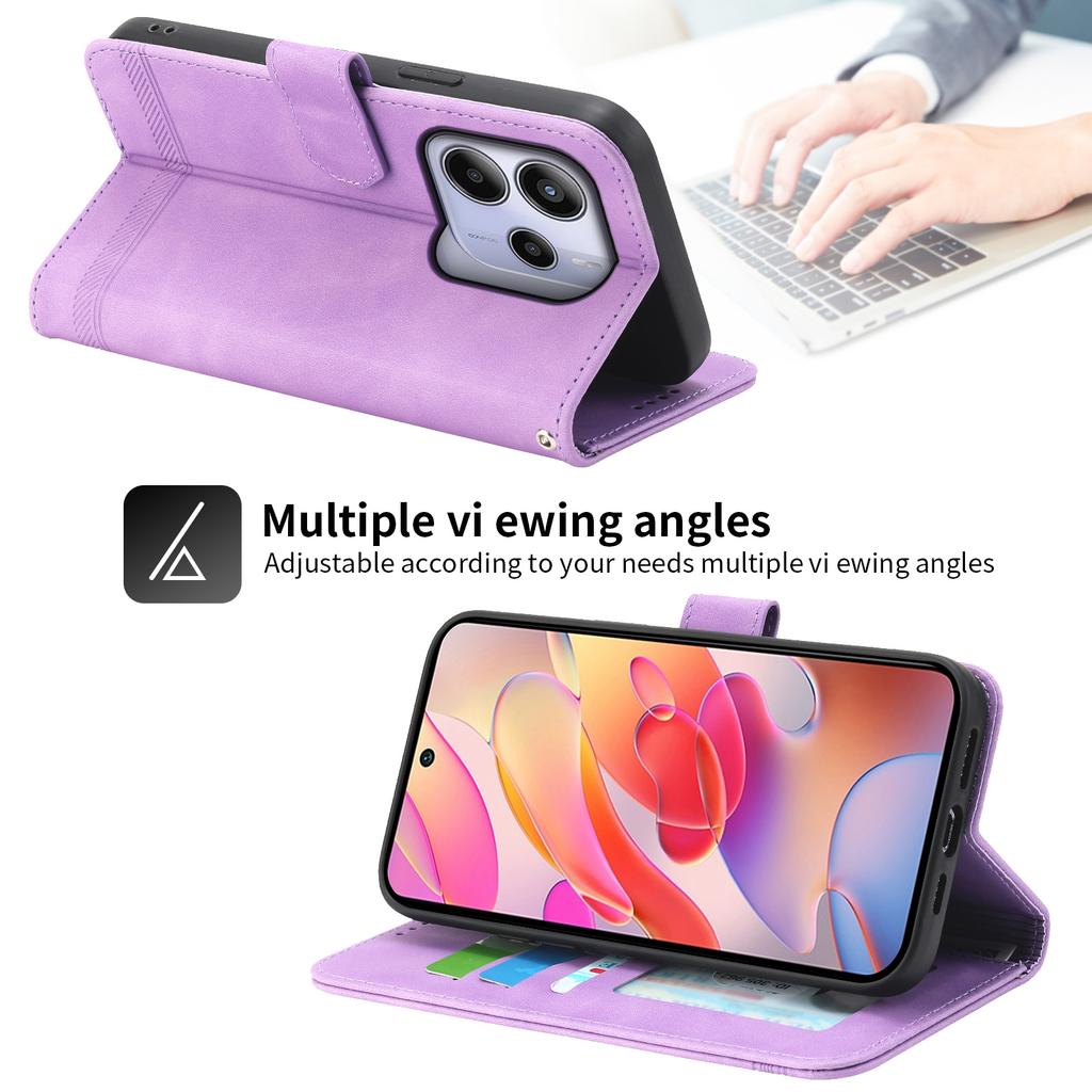 DIERFENG DF-03 For Xiaomi Redmi Note 14 4G (164.84mm) Case Lines Imprint Wallet Leather Phone Cover